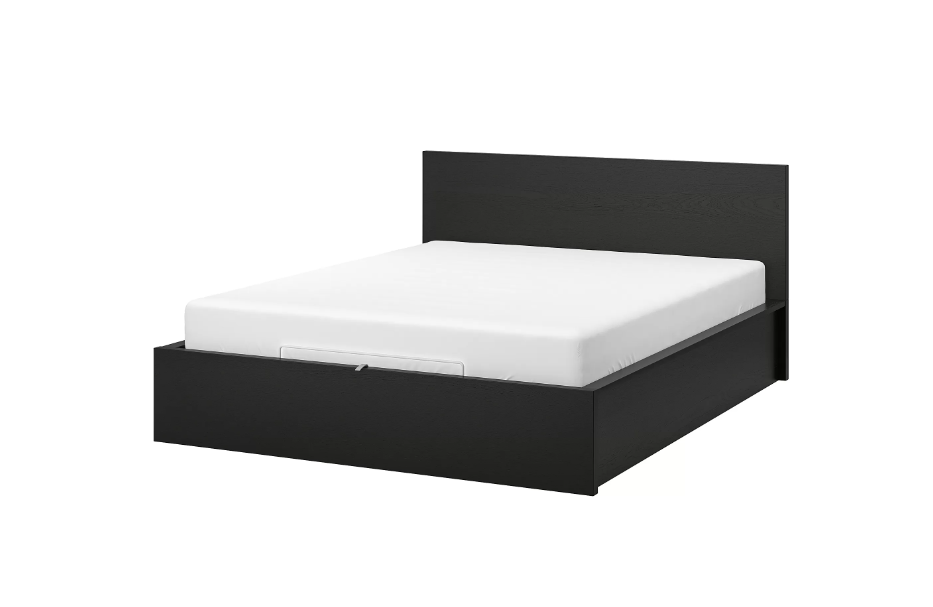 MALM Tempat tidur ottoman, hitam-cokelat, 160x200 cm