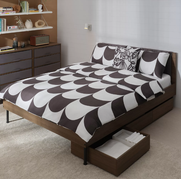 BRUKSVARA Rangka tmpt tdr dg 3 ktk pnyimpanan, cokelat, 180x200 cm