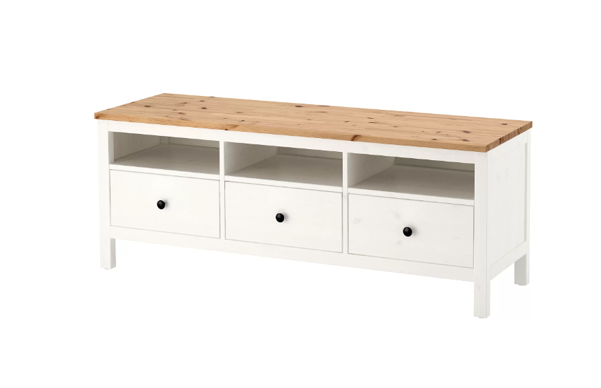 HEMNES Meja tv, warna putih/cokelat muda, 148x47x57 cm