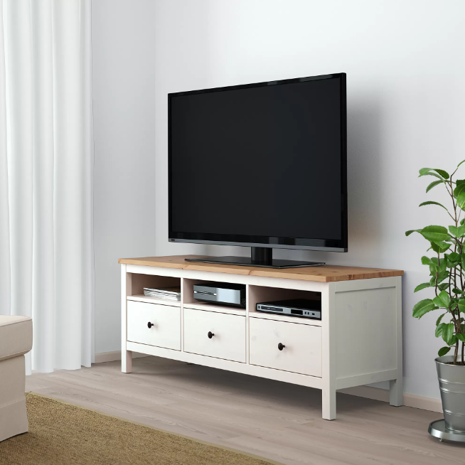 HEMNES Meja tv, warna putih/cokelat muda, 148x47x57 cm