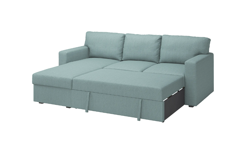 BÅRSLÖV Sofabed 3 dudukan+chaise lounge, tibbleby abu-abu muda-toska