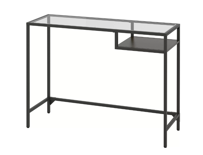 VITTSJÖ Laptop table, black-brown/glass, 100x36 cm