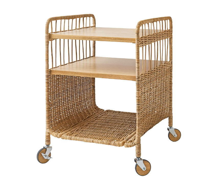 FRYKSÅS Storage unit on castors, rattan, 37x53 cm