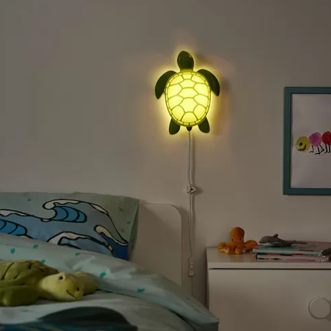 BLÅVINGAD Led wall lamp, turtle/green