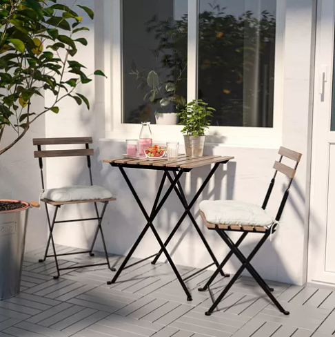 TÄRNÖ Chair, outdoor, foldable black/light brown stained