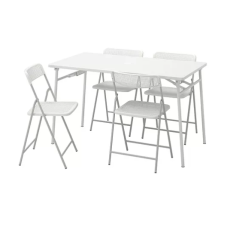 TORPARÖ Table+4 folding chairs, outdoor, white/white/grey, 130 cm