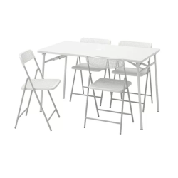 TORPARÖ Table+4 folding chairs, outdoor, white/white/grey, 130 cm