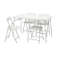 TORPARÖ Table+4 folding chairs, outdoor, white/white/grey, 130 cm