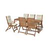 NÄMMARÖ Table+6 reclining chairs, outdoor, light brown stained/kuddarna beige