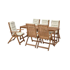 NÄMMARÖ Table+6 reclining chairs, outdoor, light brown stained/kuddarna beige