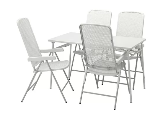 TORPARÖ Table+4 reclining chairs, outdoor, white/white/grey, 130 cm