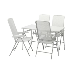 TORPARÖ Table+4 reclining chairs, outdoor, white/white/grey, 130 cm