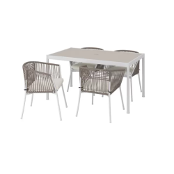 SEGERÖN Table and 4 chairs with armrests, outdoor white/beige/frösön/duvholmen beige, 147 cm