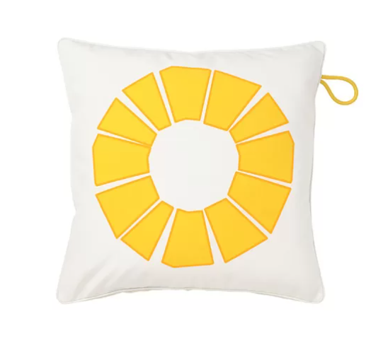 BRÖGGAN Cushion cover, in/outdoor, white/yellow, 50x50 cm