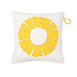 BRÖGGAN Cushion cover, in/outdoor, white/yellow, 50x50 cm