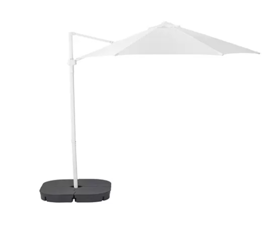 HÖGÖN Parasol, hanging with base, white/svartö dark grey, 270 cm