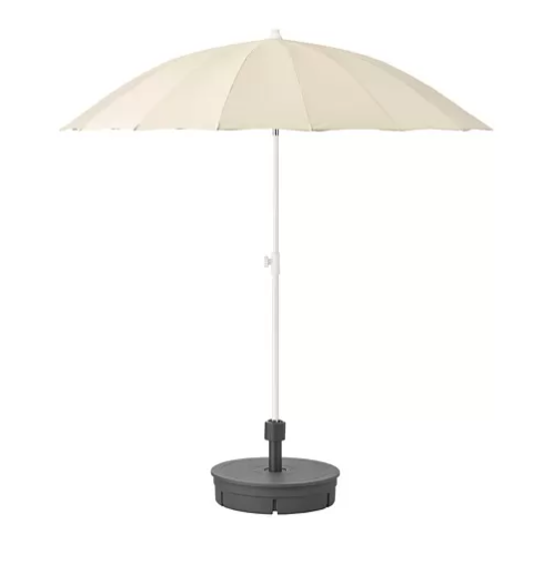 SAMSÖ Parasol with base, beige/grytö dark grey, 200 cm