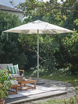 JOGGESÖ Parasol with base, light grey-beige/huvön grey, 300 cm