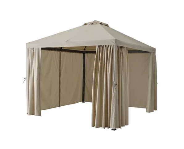 HIMMELSÖ Gazebo with curtains, dark grey/grey-beige