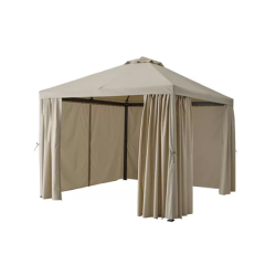 HIMMELSÖ Gazebo with curtains, dark grey/grey-beige