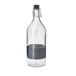 KORKEN Botol dengan penutup, kaca bening/hitam, 1 l